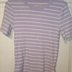 A New Day Women's Short Sleeve Ribbed Purple Striped T-shirt SIZE Small Preowned